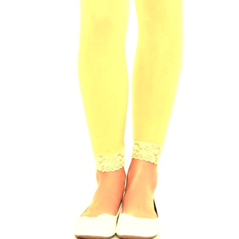 New with Tags Girls Xhilaration Yellow Lace FOOTLESS Tights Size 12-14